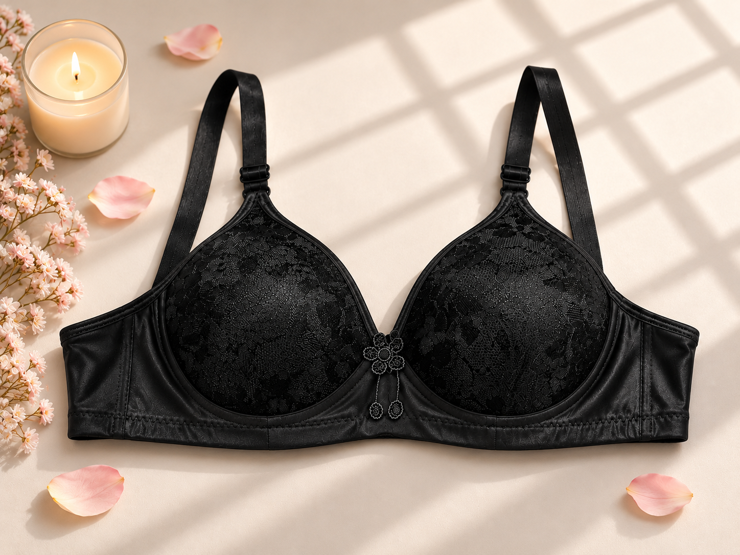 Elegant Black Floral Lace Bra – Premium Everyday Comfort