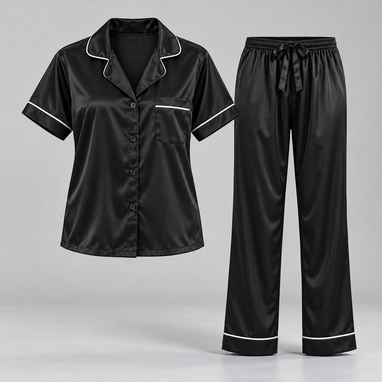 Women’s Satin 2-Piece Night Suit with Contrast Piping - Image 2