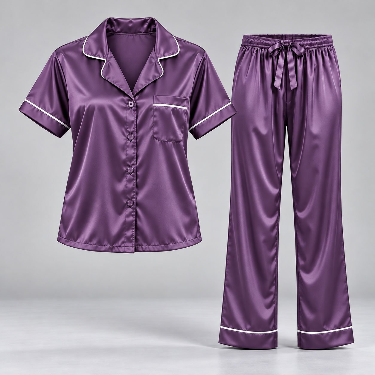 Women’s Satin 2-Piece Night Suit with Contrast Piping - Image 5