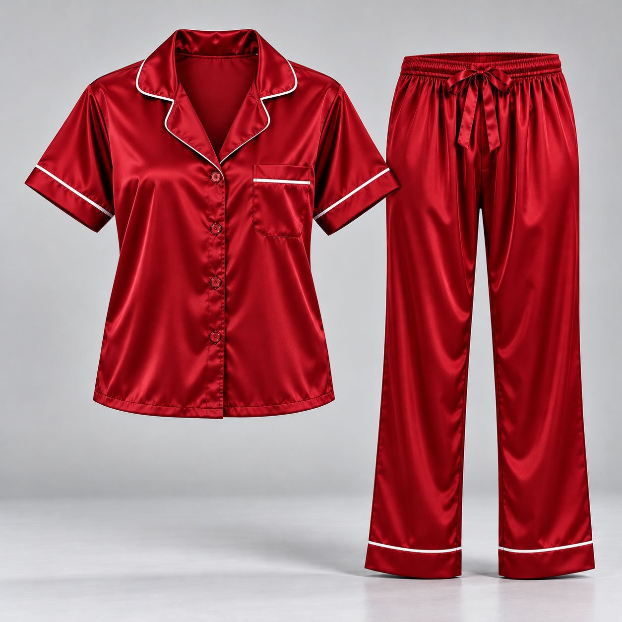Women’s Satin 2-Piece Night Suit with Contrast Piping - Image 3