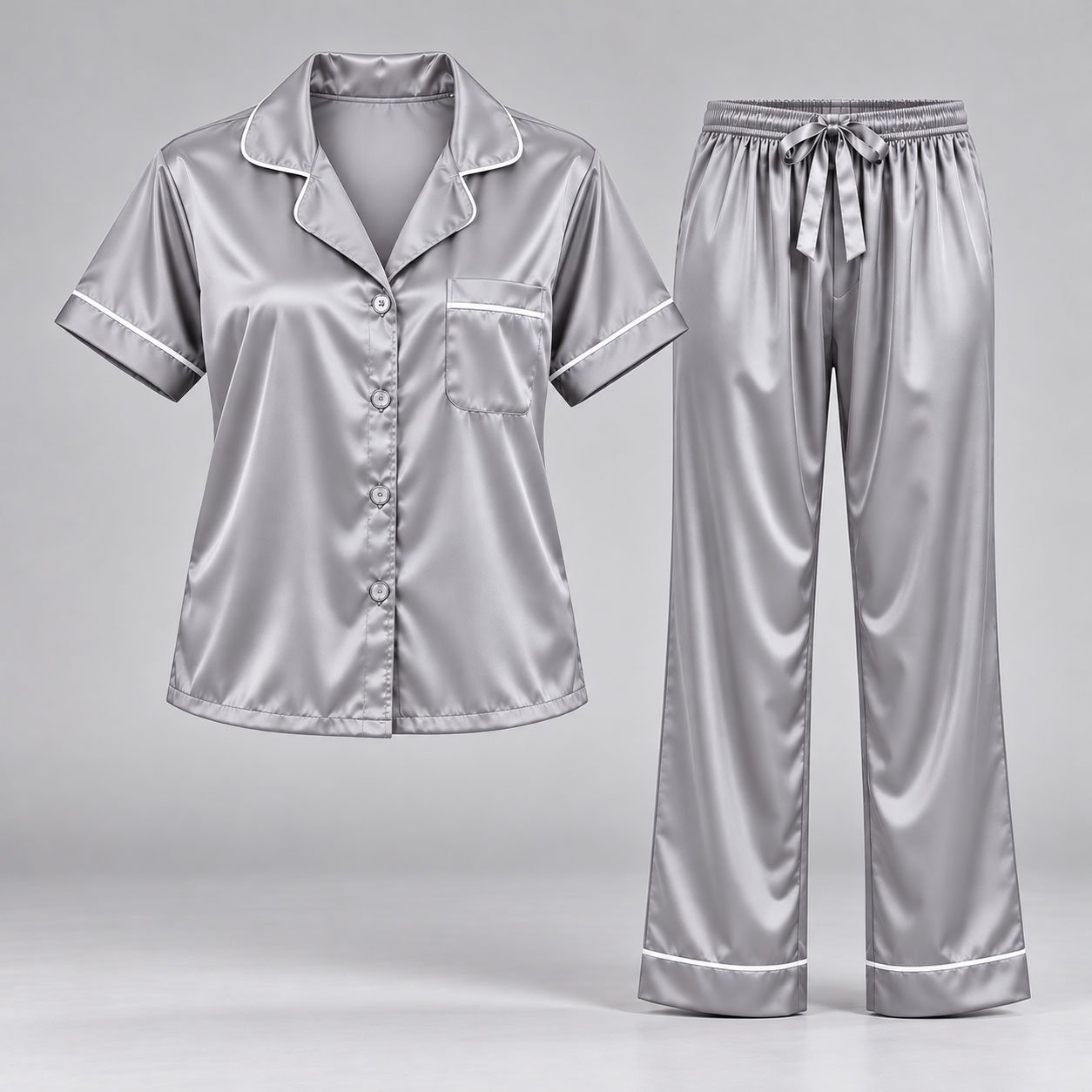 Women’s Satin 2-Piece Night Suit with Contrast Piping - Image 7